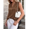 image:imageBTFBM Summer Tank Tops 2026 Satin Business Casual Outfits for Women Pleated Sleeveless Shirts Silk Spring Work BlousesBrown
