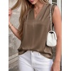 image:imageBTFBM Summer Tank Tops 2026 Satin Business Casual Outfits for Women Pleated Sleeveless Shirts Silk Spring Work BlousesCoffee Grey