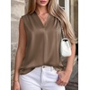 image:imageBTFBM Summer Tank Tops 2026 Satin Business Casual Outfits for Women Pleated Sleeveless Shirts Silk Spring Work BlousesCoffee Grey