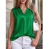 image:imageBTFBM Summer Tank Tops 2026 Satin Business Casual Outfits for Women Pleated Sleeveless Shirts Silk Spring Work BlousesGreen