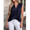 image:imageBTFBM Summer Tank Tops 2026 Satin Business Casual Outfits for Women Pleated Sleeveless Shirts Silk Spring Work BlousesNavy Blue