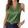 image:imageBTFBM Summer Tank Tops 2026 Satin Business Casual Outfits for Women Pleated Sleeveless Shirts Silk Spring Work BlousesArmy Green