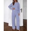 image:imageBTFBM Striped Lounge Set Sweatsuits Women 2 Piece Outfit  Womens Pajama SetsCrew NeckWide LegAirport Vacation OutfitsFall Winter ClothesWhite Blue