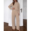 image:imageBTFBM Striped Lounge Set Sweatsuits Women 2 Piece Outfit  Womens Pajama SetsCrew NeckWide LegAirport Vacation OutfitsFall Winter ClothesWhite Brown