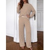 image:imageBTFBM Striped Lounge Set Sweatsuits Women 2 Piece Outfit  Womens Pajama SetsCrew NeckWide LegAirport Vacation OutfitsFall Winter ClothesWhite Brown