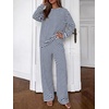 image:imageBTFBM Striped Lounge Set Sweatsuits Women 2 Piece Outfit  Womens Pajama SetsCrew NeckWide LegAirport Vacation OutfitsFall Winter ClothesWhite Navy