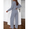 image:imageBTFBM Striped Lounge Set Sweatsuits Women 2 Piece Outfit  Womens Pajama SetsCrew NeckWide LegAirport Vacation OutfitsFall Winter ClothesWhite Navy