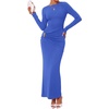 image:imageBTFBM Womens Long Sleeve Ruched Slit Maxi Wedding Guest Dress  Boat Neck Bodycon Semi Formal Dresses For Women Cocktail Party Homecoming Date Night Christmas Holiday Fall OutfitsBlue