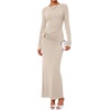 image:imageBTFBM Womens Long Sleeve Ruched Slit Maxi Wedding Guest Dress  Boat Neck Bodycon Semi Formal Dresses For Women Cocktail Party Homecoming Date Night Christmas Holiday Fall OutfitsBeige