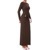 image:imageBTFBM Womens Long Sleeve Ruched Slit Maxi Wedding Guest Dress  Boat Neck Bodycon Semi Formal Dresses For Women Cocktail Party Homecoming Date Night Christmas Holiday Fall OutfitsBrown