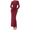 image:imageBTFBM Womens Long Sleeve Ruched Slit Maxi Wedding Guest Dress  Boat Neck Bodycon Semi Formal Dresses For Women Cocktail Party Homecoming Date Night Christmas Holiday Fall OutfitsBurgundy