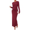 image:imageBTFBM Womens Long Sleeve Ruched Slit Maxi Wedding Guest Dress  Boat Neck Bodycon Semi Formal Dresses For Women Cocktail Party Homecoming Date Night Christmas Holiday Fall OutfitsBurgundy