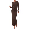image:imageBTFBM Womens Long Sleeve Ruched Slit Maxi Wedding Guest Dress  Boat Neck Bodycon Semi Formal Dresses For Women Cocktail Party Homecoming Date Night Christmas Holiday Fall OutfitsBrown