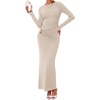 image:imageBTFBM Womens Long Sleeve Ruched Slit Maxi Wedding Guest Dress  Boat Neck Bodycon Semi Formal Dresses For Women Cocktail Party Homecoming Date Night Christmas Holiday Fall OutfitsBeige