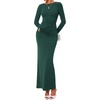 image:imageBTFBM Womens Long Sleeve Ruched Slit Maxi Wedding Guest Dress  Boat Neck Bodycon Semi Formal Dresses For Women Cocktail Party Homecoming Date Night Christmas Holiday Fall OutfitsGreen