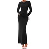 image:imageBTFBM Womens Long Sleeve Ruched Slit Maxi Wedding Guest Dress  Boat Neck Bodycon Semi Formal Dresses For Women Cocktail Party Homecoming Date Night Christmas Holiday Fall OutfitsBlack
