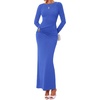 image:imageBTFBM Womens Long Sleeve Ruched Slit Maxi Wedding Guest Dress  Boat Neck Bodycon Semi Formal Dresses For Women Cocktail Party Homecoming Date Night Christmas Holiday Fall OutfitsBlue