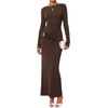 image:imageBTFBM Womens Long Sleeve Ruched Slit Maxi Wedding Guest Dress  Boat Neck Bodycon Semi Formal Dresses For Women Cocktail Party Homecoming Date Night Christmas Holiday Fall OutfitsBrown