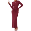 image:imageBTFBM Womens Long Sleeve Ruched Slit Maxi Wedding Guest Dress  Boat Neck Bodycon Semi Formal Dresses For Women Cocktail Party Homecoming Date Night Christmas Holiday Fall OutfitsBurgundy