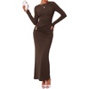 image:imageBTFBM Womens Long Sleeve Ruched Slit Maxi Wedding Guest Dress  Boat Neck Bodycon Semi Formal Dresses For Women Cocktail Party Homecoming Date Night Christmas Holiday Fall OutfitsBrown