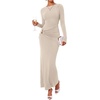 image:imageBTFBM Womens Long Sleeve Ruched Slit Maxi Wedding Guest Dress  Boat Neck Bodycon Semi Formal Dresses For Women Cocktail Party Homecoming Date Night Christmas Holiday Fall OutfitsBeige
