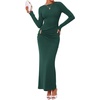 image:imageBTFBM Womens Long Sleeve Ruched Slit Maxi Wedding Guest Dress  Boat Neck Bodycon Semi Formal Dresses For Women Cocktail Party Homecoming Date Night Christmas Holiday Fall OutfitsGreen