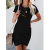 image:imageBTFBM Womens Summer Dresses 2026 Casual Bodycon Mini Dress Short Sleeve Crew Neck Ruched Spring Beach Vacation OutfitsBlack