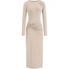 image:imageBTFBM Womens Long Sleeve Ruched Slit Maxi Wedding Guest Dress  Boat Neck Bodycon Semi Formal Dresses For Women Cocktail Party Homecoming Date Night Christmas Holiday Fall OutfitsBeige