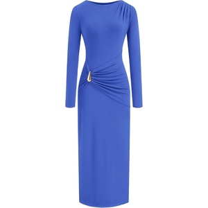 image:imageBTFBM Womens Long Sleeve Ruched Slit Maxi Wedding Guest Dress  Boat Neck Bodycon Semi Formal Dresses For Women Cocktail Party Homecoming Date Night Christmas Holiday Fall OutfitsBlue