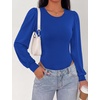 image:imageBTFBM Long Puff Sleeve Bodysuits for Women 2026  Crew Neck 2 Snap Crotch Thong ShapewearStretchy Knit High Cut LeotardsCasual Y2K Going Out TopsWinter LayerFall FashionBlue
