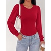 image:imageBTFBM Long Puff Sleeve Bodysuits for Women 2026  Crew Neck 2 Snap Crotch Thong ShapewearStretchy Knit High Cut LeotardsCasual Y2K Going Out TopsWinter LayerFall FashionRed