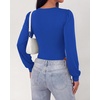 image:imageBTFBM Long Puff Sleeve Bodysuits for Women 2026  Crew Neck 2 Snap Crotch Thong ShapewearStretchy Knit High Cut LeotardsCasual Y2K Going Out TopsWinter LayerFall FashionBlue