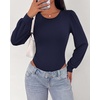 image:imageBTFBM Long Puff Sleeve Bodysuits for Women 2026  Crew Neck 2 Snap Crotch Thong ShapewearStretchy Knit High Cut LeotardsCasual Y2K Going Out TopsWinter LayerFall FashionNavy Blue
