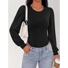 image:imageBTFBM Long Puff Sleeve Bodysuits for Women 2026  Crew Neck 2 Snap Crotch Thong ShapewearStretchy Knit High Cut LeotardsCasual Y2K Going Out TopsWinter LayerFall FashionBlack