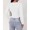 image:imageBTFBM Long Puff Sleeve Bodysuits for Women 2026  Crew Neck 2 Snap Crotch Thong ShapewearStretchy Knit High Cut LeotardsCasual Y2K Going Out TopsWinter LayerFall FashionWhite