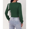 image:imageBTFBM Long Puff Sleeve Bodysuits for Women 2026  Crew Neck 2 Snap Crotch Thong ShapewearStretchy Knit High Cut LeotardsCasual Y2K Going Out TopsWinter LayerFall FashionDark Green