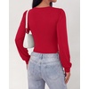 image:imageBTFBM Long Puff Sleeve Bodysuits for Women 2026  Crew Neck 2 Snap Crotch Thong ShapewearStretchy Knit High Cut LeotardsCasual Y2K Going Out TopsWinter LayerFall FashionRed