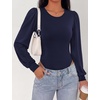 image:imageBTFBM Long Puff Sleeve Bodysuits for Women 2026  Crew Neck 2 Snap Crotch Thong ShapewearStretchy Knit High Cut LeotardsCasual Y2K Going Out TopsWinter LayerFall FashionNavy Blue