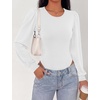 image:imageBTFBM Long Puff Sleeve Bodysuits for Women 2026  Crew Neck 2 Snap Crotch Thong ShapewearStretchy Knit High Cut LeotardsCasual Y2K Going Out TopsWinter LayerFall FashionWhite