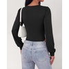image:imageBTFBM Long Puff Sleeve Bodysuits for Women 2026  Crew Neck 2 Snap Crotch Thong ShapewearStretchy Knit High Cut LeotardsCasual Y2K Going Out TopsWinter LayerFall FashionBlack