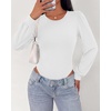 image:imageBTFBM Long Puff Sleeve Bodysuits for Women 2026  Crew Neck 2 Snap Crotch Thong ShapewearStretchy Knit High Cut LeotardsCasual Y2K Going Out TopsWinter LayerFall FashionWhite