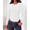 image:imageBTFBM Long Puff Sleeve Bodysuits for Women 2026  Crew Neck 2 Snap Crotch Thong ShapewearStretchy Knit High Cut LeotardsCasual Y2K Going Out TopsWinter LayerFall FashionWhite
