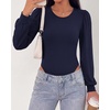 image:imageBTFBM Long Puff Sleeve Bodysuits for Women 2026  Crew Neck 2 Snap Crotch Thong ShapewearStretchy Knit High Cut LeotardsCasual Y2K Going Out TopsWinter LayerFall FashionNavy Blue
