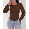 image:imageBTFBM Long Puff Sleeve Bodysuits for Women 2026  Crew Neck 2 Snap Crotch Thong ShapewearStretchy Knit High Cut LeotardsCasual Y2K Going Out TopsWinter LayerFall FashionBrown