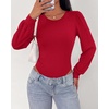 image:imageBTFBM Long Puff Sleeve Bodysuits for Women 2026  Crew Neck 2 Snap Crotch Thong ShapewearStretchy Knit High Cut LeotardsCasual Y2K Going Out TopsWinter LayerFall FashionRed