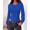 image:imageBTFBM Long Puff Sleeve Bodysuits for Women 2026  Crew Neck 2 Snap Crotch Thong ShapewearStretchy Knit High Cut LeotardsCasual Y2K Going Out TopsWinter LayerFall FashionBlue