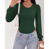 image:imageBTFBM Long Puff Sleeve Bodysuits for Women 2026  Crew Neck 2 Snap Crotch Thong ShapewearStretchy Knit High Cut LeotardsCasual Y2K Going Out TopsWinter LayerFall FashionDark Green