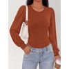 image:imageBTFBM Long Puff Sleeve Bodysuits for Women 2026  Crew Neck 2 Snap Crotch Thong ShapewearStretchy Knit High Cut LeotardsCasual Y2K Going Out TopsWinter LayerFall FashionRed Brown
