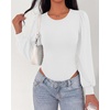 image:imageBTFBM Long Puff Sleeve Bodysuits for Women 2026  Crew Neck 2 Snap Crotch Thong ShapewearStretchy Knit High Cut LeotardsCasual Y2K Going Out TopsWinter LayerFall FashionWhite