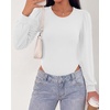image:imageBTFBM Long Puff Sleeve Bodysuits for Women 2026  Crew Neck 2 Snap Crotch Thong ShapewearStretchy Knit High Cut LeotardsCasual Y2K Going Out TopsWinter LayerFall FashionWhite